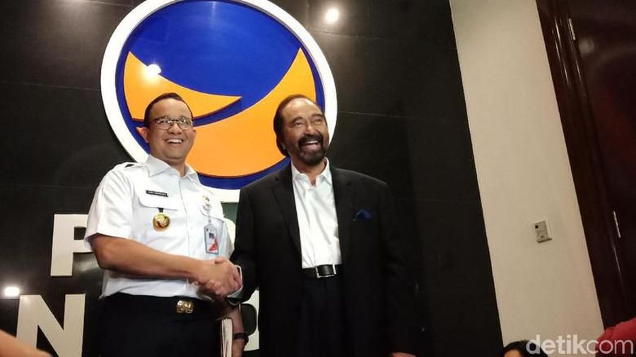 Anies Baswedan bertemu dengan Surya Paloh. (Eva/detikcom)