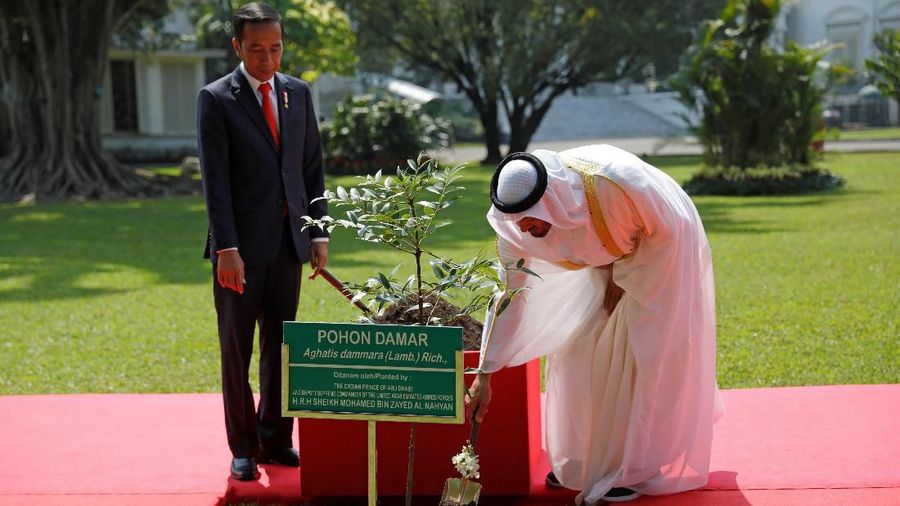 Jokowi dan Putra Mahkota Abu Dhabi Sheikh Mohamed Bin Zayed Al Nahyan menggelar pertemuan bilateral di Istana Bogor, Rabu (24/07)
