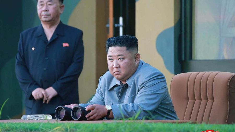 North Korean leader Kim Jong Un watches the test-fire of two short-range ballistic missiles on Thursday, in this undated picture released by North Korea's Central News Agency (KCNA) on July 26, 2019.  KCNA/via REUTERS