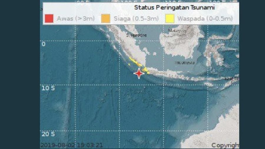 Ada tiga wilayah yang statusnya siaga tsunami