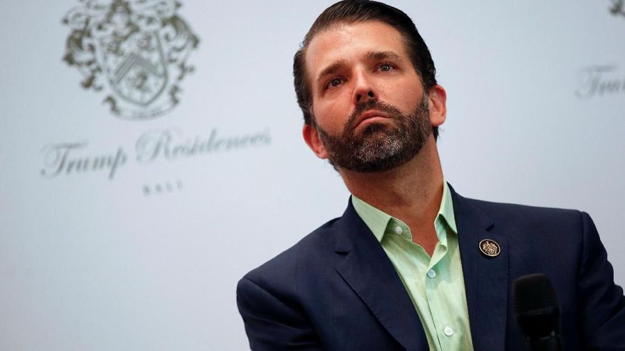 Executive Vice President of The Trump Organization, Donald J. Trump Jr., and Chairman of MNC Group, Hary Tanoesoedibjo, react during a news conference after pre-launched of the Trump Residences in Jakarta, Indonesia, August 13, 2019. REUTERS/Willy Kurniawan
