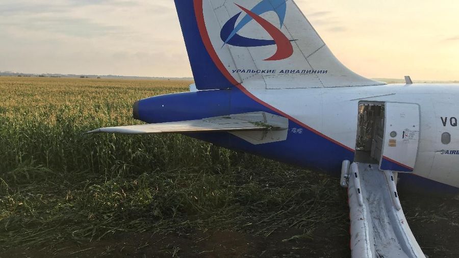 Pendaratan darurat maskapai asal Rusia di landasan tanah rumput.