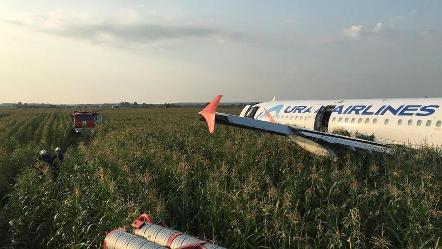 Pendaratan darurat maskapai asal Rusia di landasan tanah rumput.