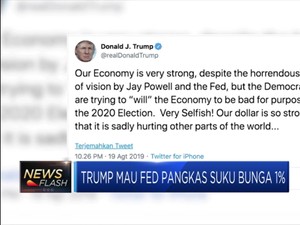 Khawatir Resesi, Trump Minta The Fed Pangkas Suku Bunga 1%