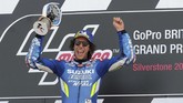 Alex Rins kini naik ke peringkat tiga klasemen sementara MotoGP 2019 menggeser posisi Danilo Petrucci. Namun, Rins tertinggal 101 poin dari Marc Marquez. (AP Photo/Rui Vieira)