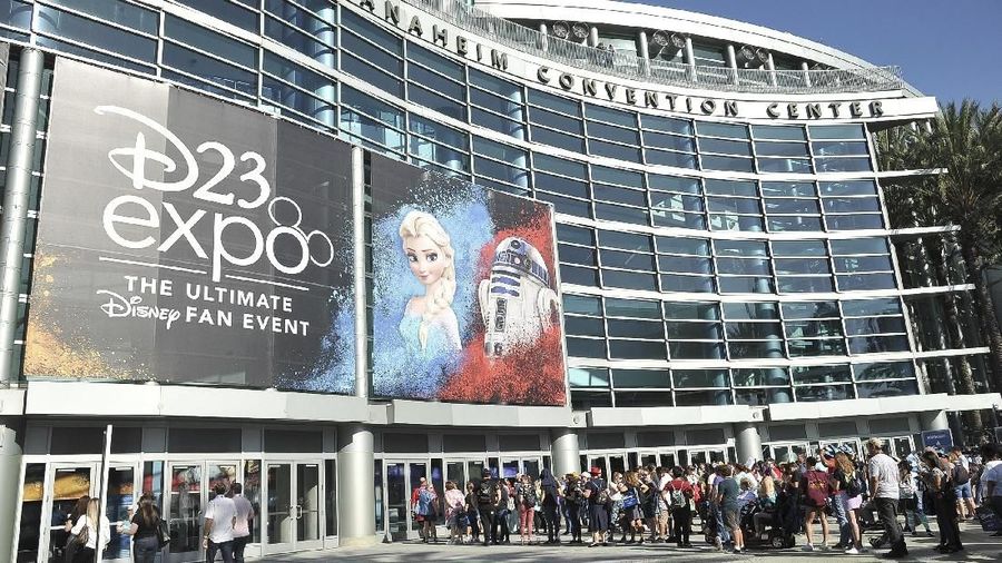 People line up in front of the Anaheim Convention Center during the 2019 D23 Expo on Saturday, Aug. 24, 2019, in Anaheim, Calif. (Photo by Richard Shotwell/Invision/AP)