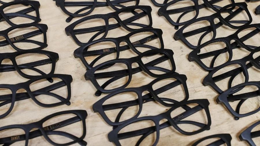 Eco-friendly sunglass frames, made of coffee waste,are seen in workshop near Kiev, Ukraine May 13, 2019. Picture taken May 13, 2019.  REUTERS/Gleb Garanich
