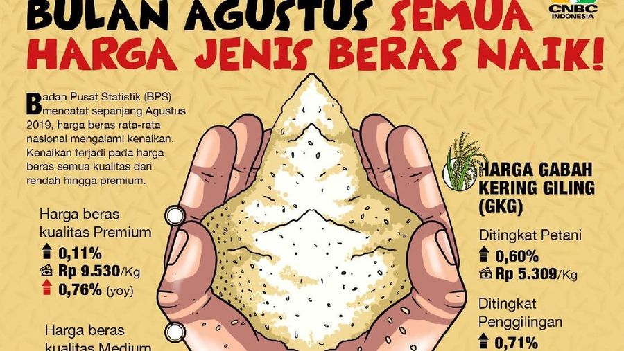 Semua jenis beras naik pada Agustus 2019.
