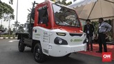 Kendaraan Pak Tani e-AMMDes tampil lebih 'hijau' di Indonesia Electric Motor Show (IEMS) 2019 di Balai Kartini, Jakarta, Rabu, 4 September 2019. (CNN Indonesia/Bisma Septalisma)