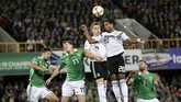 Estonia memberikan perlawanan sengit menghadapi Jerman tetapi tetap harus mengakui keunggulan dari Der Panzer lewat gol Marcel Halstenberg dan Serge Gnabry. (AP Photo/Peter Morrison)