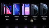iPhone 11 dijual mulai dari US$699 (sekitar Rp9,8 juta), iPhone 11 Pro mulai dari US$999 (setara Rp14 juta) dan iPhone 11 Pro Max dibanderol mulai US$1099 (sekitar Rp15,4 juta). (Photo by Josh Edelson / AFP)