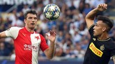 Tuan rumah Inter Milan nyaris dipermalukan Slavia Praha di Stadion Giuseppe Meazza. Gol Nicolo Barella mengubah skor jadi 1-1 setelah Inter sempat tertinggal 0-1 melalui gol Peter Olayinka. (Matteo Bazzi/ANSA via AP)