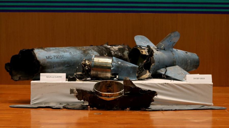 Remains of the missiles which Saudi government says were used to attack an Aramco oil facility, are displayed during a news conference in Riyadh, Saudi Arabia September 18, 2019. REUTERS/Hamad I Mohammed