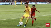 Skor imbang 0-0 bertahan hingga akhir pertandingan. China lolos otomatis sebagai juara grup karena unggul selisih gol atas Timnas Indonesia U-16. (CNN Indonesia/Andry Novelino)