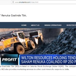 Wilton Tender Wajib Saham Renuka Coalindo Rp 250 per Unit