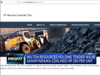 Wilton Tender Wajib Saham Renuka Coalindo Rp 250 per Unit