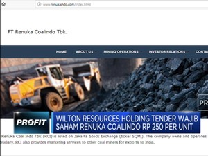Wilton Tender Wajib Saham Renuka Coalindo Rp 250 per Unit