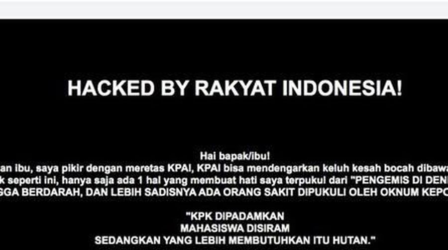Situs KPAI diretas yang membuat tampilan situs menjadi hitam dan menyampaikan protes mengenai UU kontroversi dan aksi polisi ke mahasiswa.