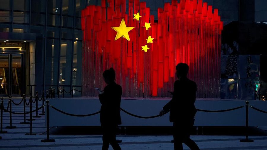 A heart-shaped Chinese flag installation ahead of the 70th founding anniversary of People's Republic of China is seen on a street in Shanghai, China, September 26, 2019. REUTERS/Aly Song
