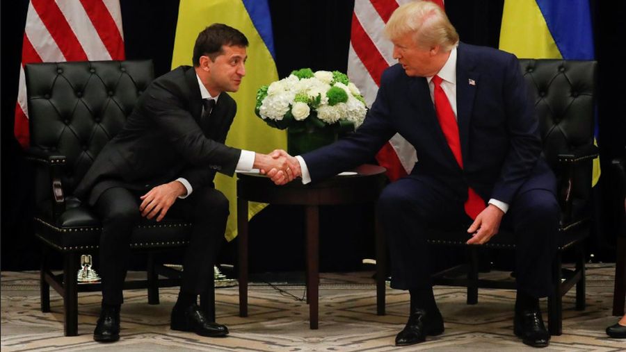 U.S. President Donald Trump shakes hands with Ukraine's President Volodymyr Zelensky during a bilateral meeting on the sidelines of the 74th session of the United Nations General Assembly (UNGA) in New York City, New York, U.S., September 25, 2019.