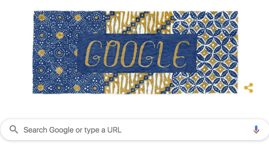Google Doodle ikut merayakan hari batik nasional yang diselenggarakan hari ini (2/10/2019). Latar belakang logo Google muncul motif batik biru.
