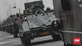 Kekuatan pasukan defile dan alutsista terdiri dari Defile POM TNI (48 Personel dan 24 Unit Alutsista), Defile Matra Darat (1.172 Personel dan 415 Unit Alutsista), Defile Matra Laut (522 Personal dan 116 Unit Alutsista), Defile Matra Udara (259 Personal dan 58 Unit Alutsista). (CNN Indonesia/Bisma Septalisma)