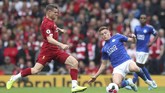 Skor 1-0 untuk Liverpool atas Leicester City bertahan hingga akhir babak pertama di Stadion Anfield. (AP Photo/Jon Super)