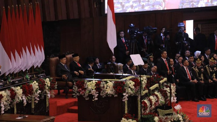 Suasana Ruang Sidang Paripurna saat Pelantikan Presiden dan Wakil Presiden Periode 2019-2024 pada Hari Minggu, 20 Oktober 2019 (CNBC Indonesia/Muhammad Sabki)