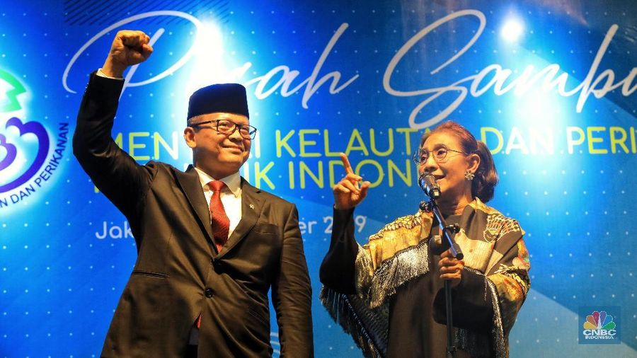 Menteri Kelautan dan Perikanan periode 2019-2024 Edhy Prabowo menghadiri acara pisah-sambut di Kementerian Pertanian (KKP).