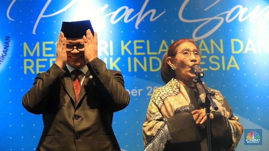 Menteri Kelautan dan Perikanan periode 2019-2024 Edhy Prabowo menghadiri acara pisah-sambut di Kementerian Pertanian (KKP).