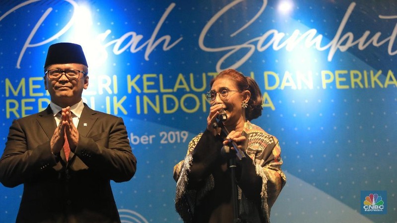 Menteri Kelautan dan Perikanan periode 2019-2024 Edhy Prabowo menghadiri acara pisah-sambut di Kementerian Pertanian (KKP).