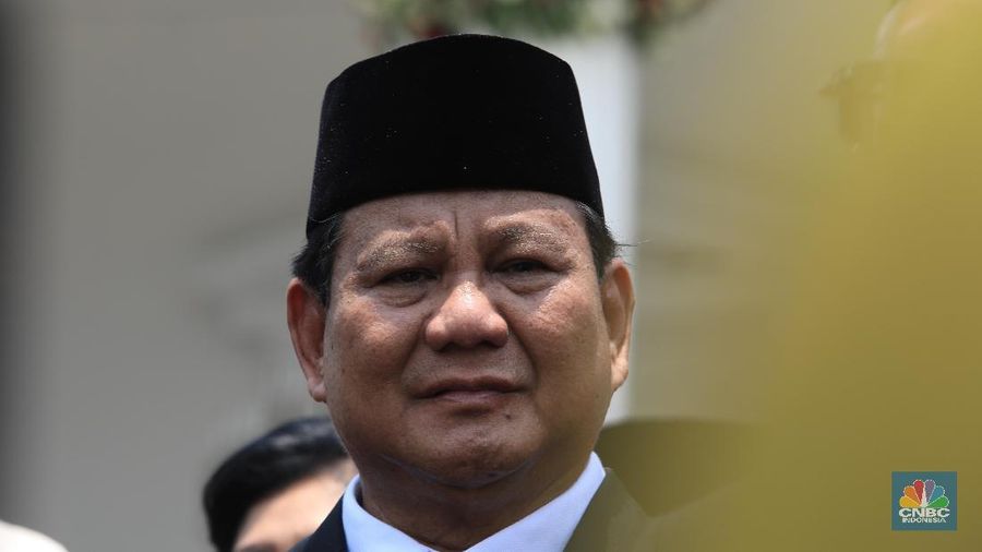 Prabowo Subianto Setelah Sesi Foto Menteri Kabinet Indoensia Maju, Rabu, 23 Oktober 2019 (CNBC Indonesia/Tri Susilo)