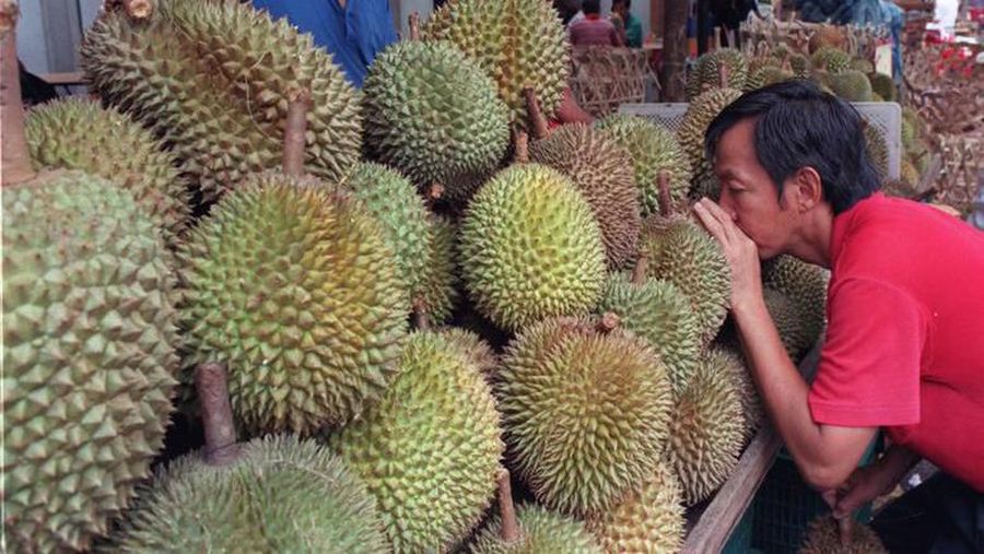 FILE PHOTO: A customer leans forward to smell the 
