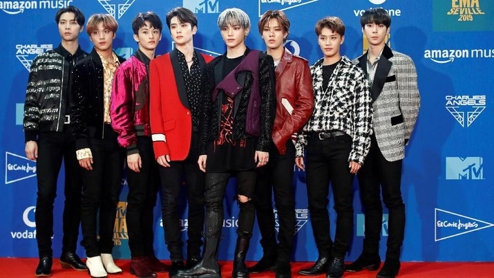 NCT 127 poses at the backstage during the 2019 MTV Europe Music Awards at the FIBES Conference and Exhibition Centre in Seville, Spain, November 3, 2019. REUTERS/Jon Nazca