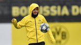 Pemain sayap Jadon Sancho menjadi tulang punggung Dortmund. Penampilan Sancho yang cemerlang membuat banyak klub mengincar mantan pemain Manchester City ini. (AP Photo/Martin Meissner)