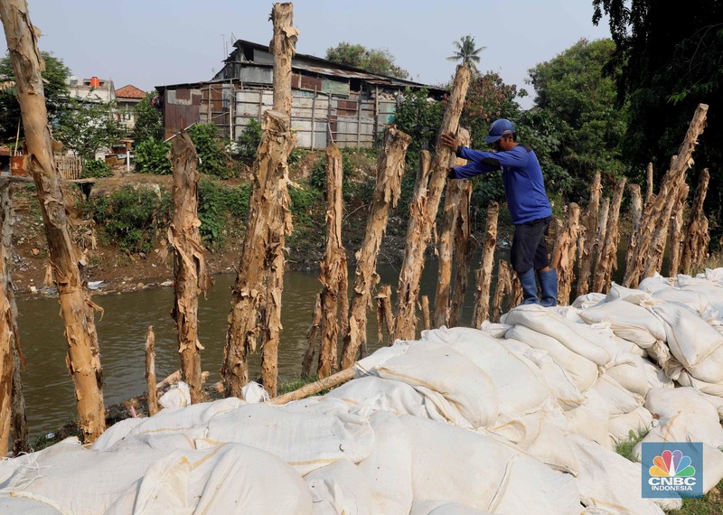 Jokowi meninjau proyek sodetan Kali Ciliwung, Selasa (24/1/2023). (CNBC Indonesia/Emir Yanwardhana)