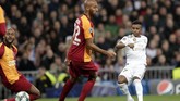 Rodrygo membuka kemenangan Real Madrid atas Galatasaray dengan gol tembakan kaki kiri dari dalam kotak penalti pada menit keempat. (AP Photo/Bernat Armangue)