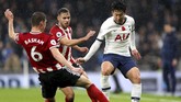 Tottenham ditahan Sheffield United 1-1 di Stadion Tottenham, Sabtu (9/11). (Bradley Collyer/PA via AP)