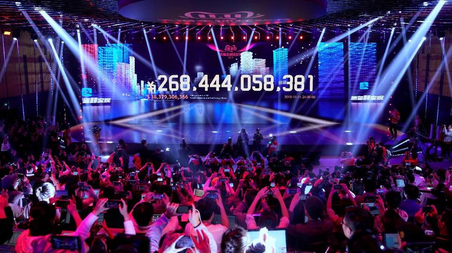 A screen shows the value of goods being transacted during Alibaba Group's Singles' Day global shopping festival at the company's headquarters in Hangzhou, Zhejiang province, China, November 12, 2019. REUTERS/Aly Song