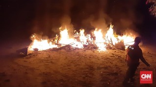Paus yang Membusuk di Pesisir Balikpapan Dibakar