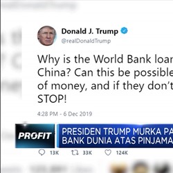 Presiden Trump Murka karena Bank Dunia Beri Pinjaman ke China