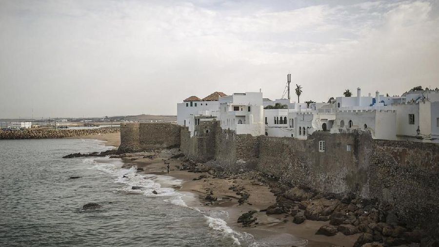 A view of the old Medina ramparts of the coastal town of Asilah, Morocco, Saturday, Oct. 14, 2017. The town is known for its well-preserved ramparts which were built by the Portuguese in the 15th century and is nowadays a hub for street art and cultural events. (AP Photo/Mosa'ab Elshamy)