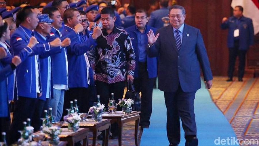 Ketum Partai Demokrat Susilo Bambang Yudhoyono (SBY) menyampaikan pidato refleksi akhir tahun di JCC, Jakarta (detkFoto/Agung Pambudhy)