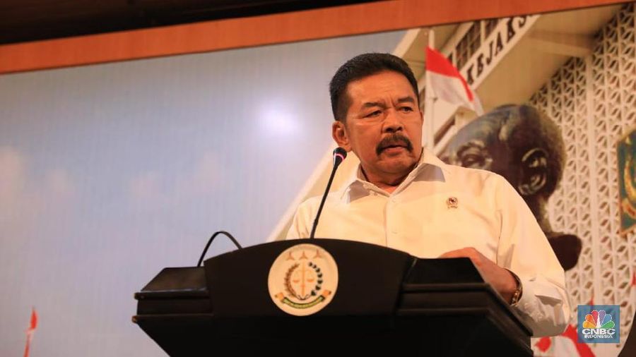 Press Conference Jaksa Agung RI terkait Penanganan dan Perkembangan Penyidikan Dugaan Tindak Pidana Korupsi di PT. Asuransi Jiwasraya ( Persero ).(CNBC Indonesia/Muhammad Sabki,)