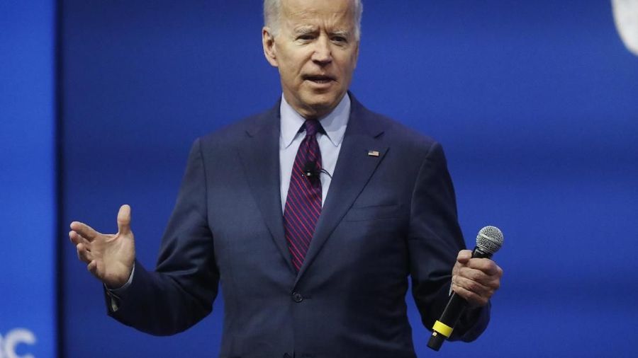 Democratic presidential candidate former Vice President Joe Biden, one of seven scheduled Democratic candidates participating in a public education forum, makes opening remarks, Saturday, Dec. 14, 2019, in Pittsburgh. Topics at the event planned for discussion ranged from student services and special education to education equity and justice issues. (AP Photo/Keith Srakocic)
