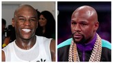 Perbedaan wajah Floyd Mayweather Jr ketika persiapan melawan Shane Mosley pada 2010, dengan Mayweather ketika menyaksikan laga tinju di Texas tahun ini. (Ethan Miller/Tom Pennington/Getty Images/AFP)