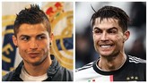 Foto kiri adalah ketika Cristiano Ronaldo memperpanjang kontrak dengan Real Madrid pada Februari 2010. Foto kanan adalah ketika Ronaldo memperkuat Juventus melawan Udinese, Desember 2019. (AFP PHOTO/PIERRE-PHILIPPE MARCOU/Isabella BONOTTO)