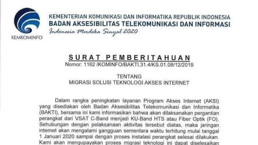 Layanan internet yang disediakan oleh BAKTI Kominfo, bakal terganggu besok karena ada migrasi teknologi