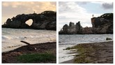 Gempa itu juga mengakibatkan batu karang bercelah berjuluk Punta Ventana yang menjadi tujuan wisata di barat daya Kota Guayanilla rusak. (Edgar Gracia Portello via AP and AP Photo by Jorge A Ramirez Portela)