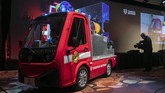Panasonic berkolaborasi dengan Tropos Motors membuat kendaraan pemadam kebakaran dengan konsep 'compact utility commercial' di Consumer Electronics Show (CES).(Photo by DAVID MCNEW / AFP)